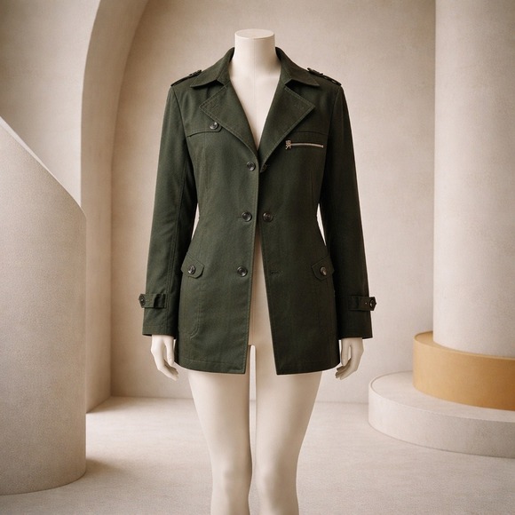 Other - Mens Olive Green Military Field Jacket Button Front Gingham Lined XL Coat